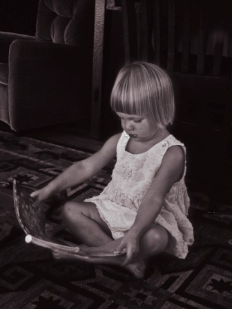 a little girl reads a book