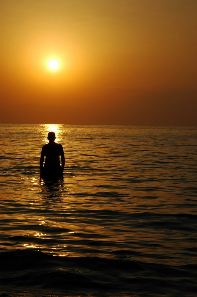 silhouette in sunset ocean
